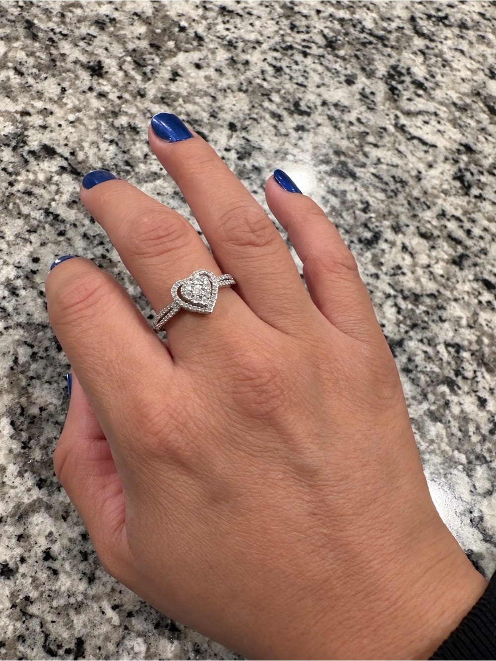 Silver 925 Natural Diamond Heart Ring – Size 8
